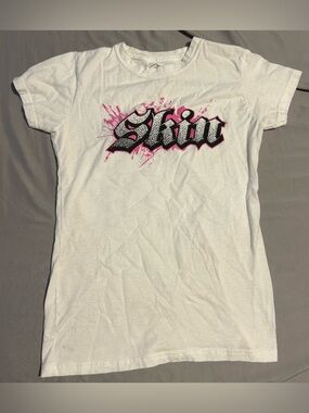 Skin White Tee with Pink & Black Logo-size s/m